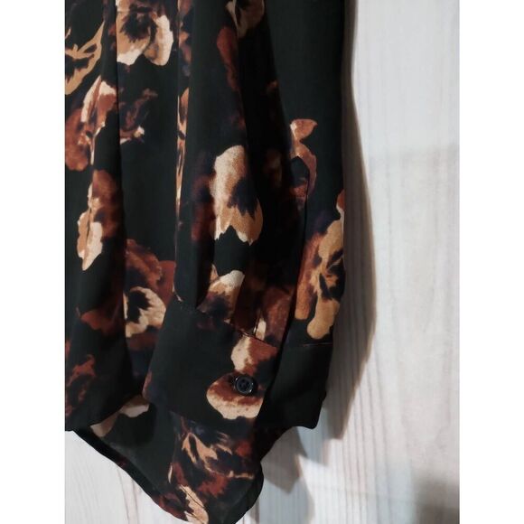 Simply Vera Wang Shirt Ladies Small Black Brown Floral Button Front‎ - Picture 4 of 8